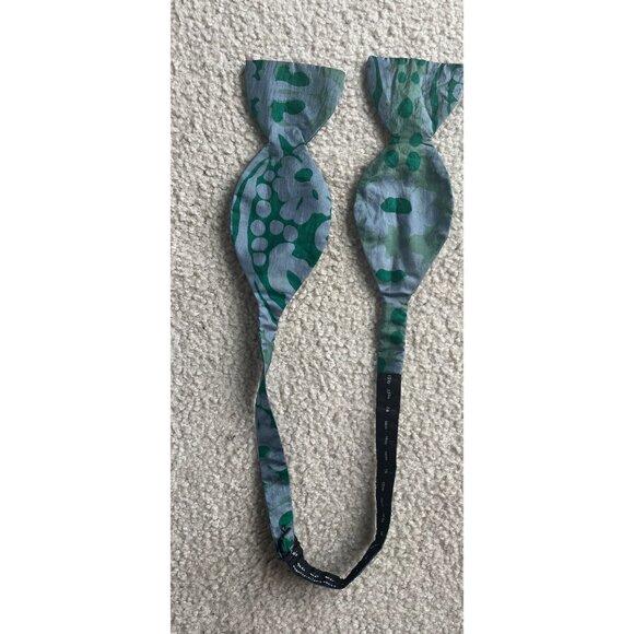 Vtg Hand Tie Dyed Greens Abstract Self Tie Formal Silk Bowtie Lining Numbered - Picture 10 of 10